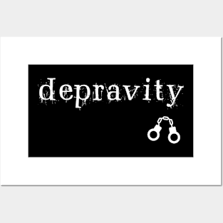 Depravity Handcuffs Small Dark Monotone Posters and Art